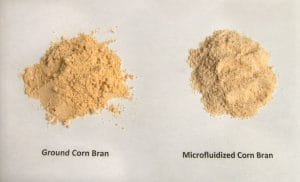 Ground Corn Bran and Microfluidized Corn Bran comparison for food processing and nutritional analysi.