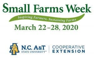 Small Farms Week banner promoting March 22-28, 2020, with NC A&T State University Cooperative Extens.