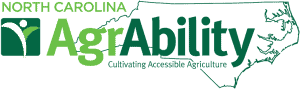 North Carolina AgrAbility logo featuring green text and a stylized map of North Carolina.