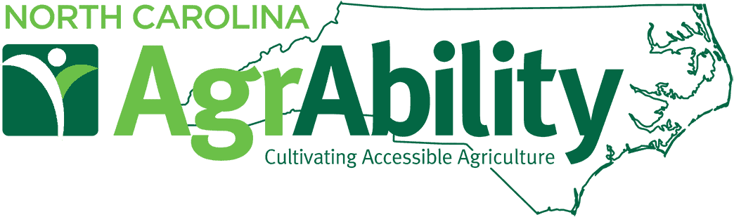 North Carolina AgrAbility logo featuring green text and a stylized map of North Carolina.