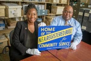 NFA registered bull community service awareness event in archive storage room.