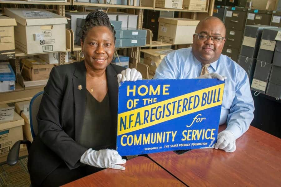 NFA registered bull community service awareness event in archive storage room.
