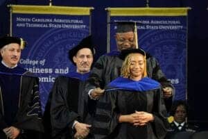 Graduation ceremony at North Carolina Agricultural and Technical State University, featuring graduat.