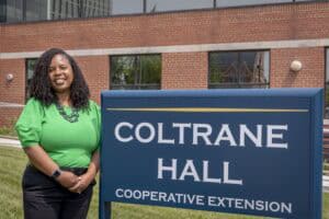 Accessible sign for Coltrane Hall at CAES News campus.