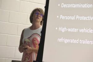 Decontamination and personal protective equipment presentation at CAES News event.