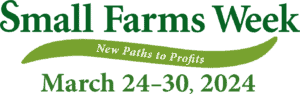 A small farm with lush green fields and a barn, promoting Small Farms Week 2024.