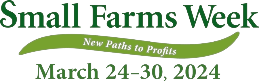 A lush green farm landscape with crops and a clear sky, promoting Small Farms Week 2024.