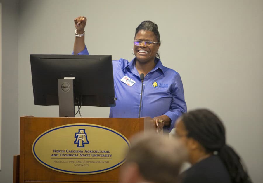 Empowered woman speaker at North Carolina Agricultural and Technical State University event.