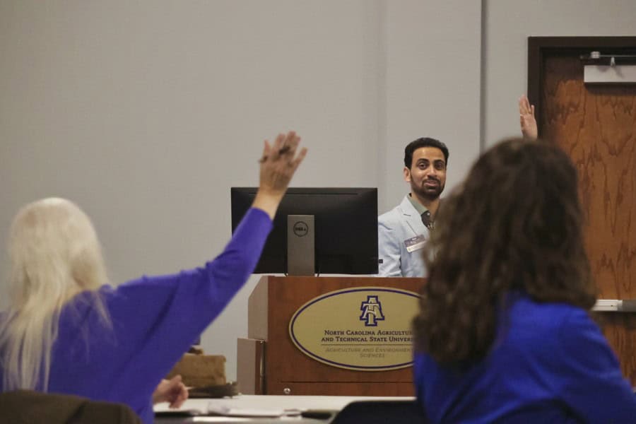 Engaged audience in classroom during lecture at North Carolina Agricultural and Technical State Univ.