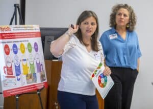 Effective communication during a professional presentation at CAES News event.