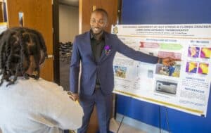 Innovative research presentation on meat stress assessment at CAES News event.