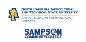 Logos of North Carolina A&T State University, College of Agriculture and Environmental Sciences, and Sampson Community College displayed on a white background.