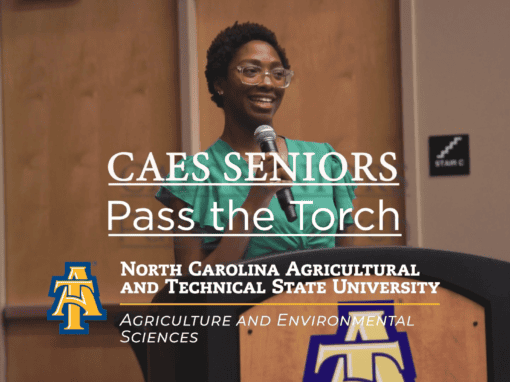 Senior woman speaking at podium during CAES Pass the Torch event.